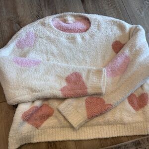 Altar’d State Cozy White and Pink Heart Sweater Valentine’s Day